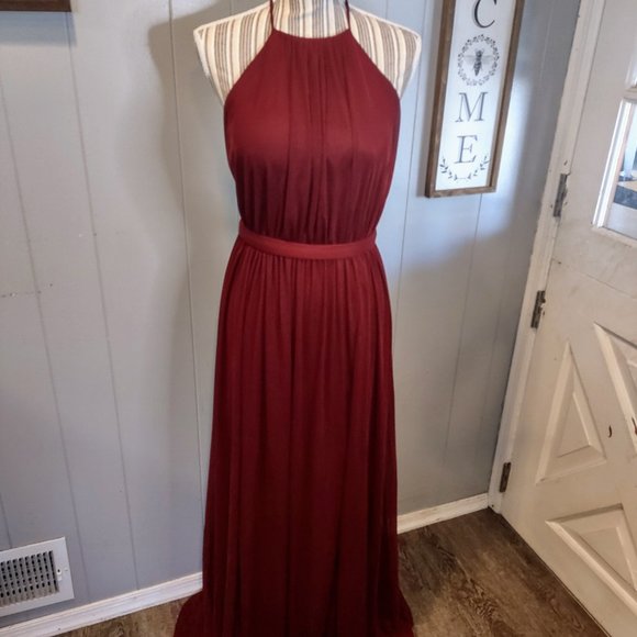 Floor Length, Backless, Bridesmaid Dress Wine - Picture 1 of 8